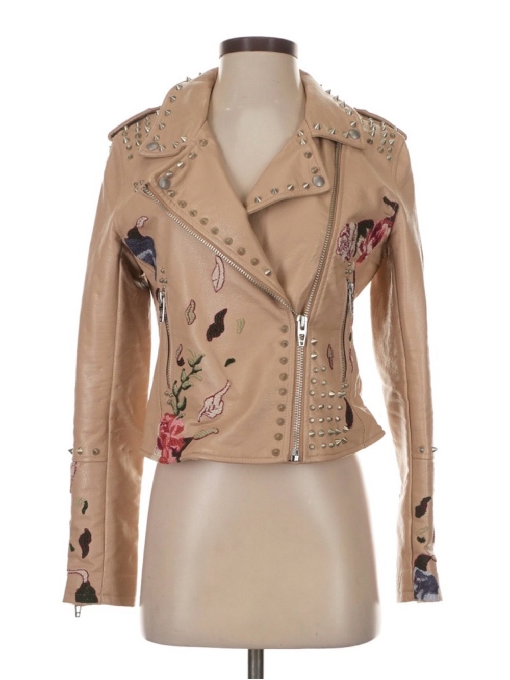 BLANKNYC Floral Embroidered Studded Faux Leather Moto Jacket | Size Small - Picture 3 of 8